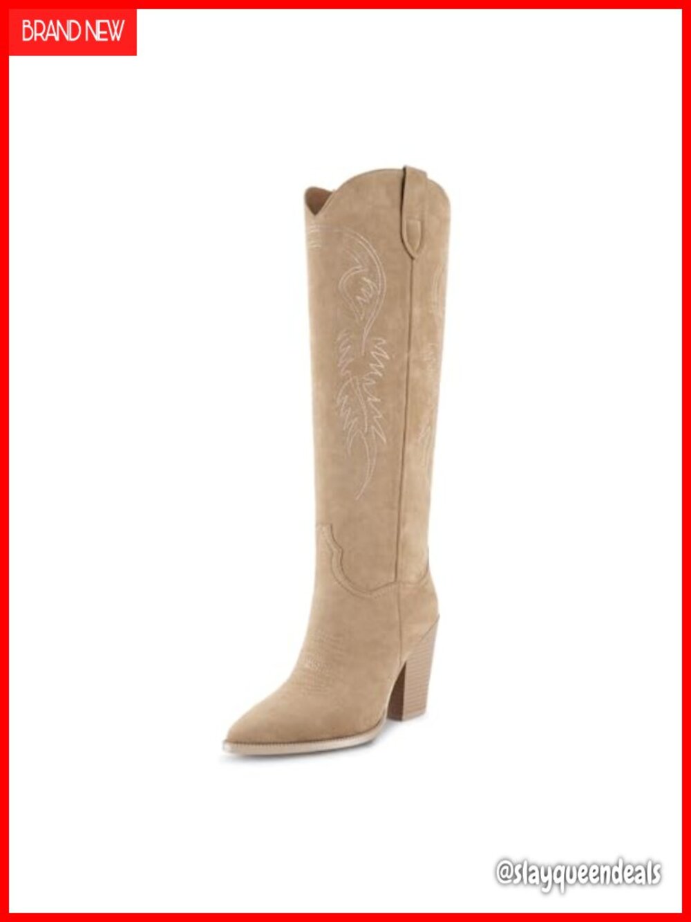 Faux Suede Knee High Cowboy Boots Pointed Toe Block Heel